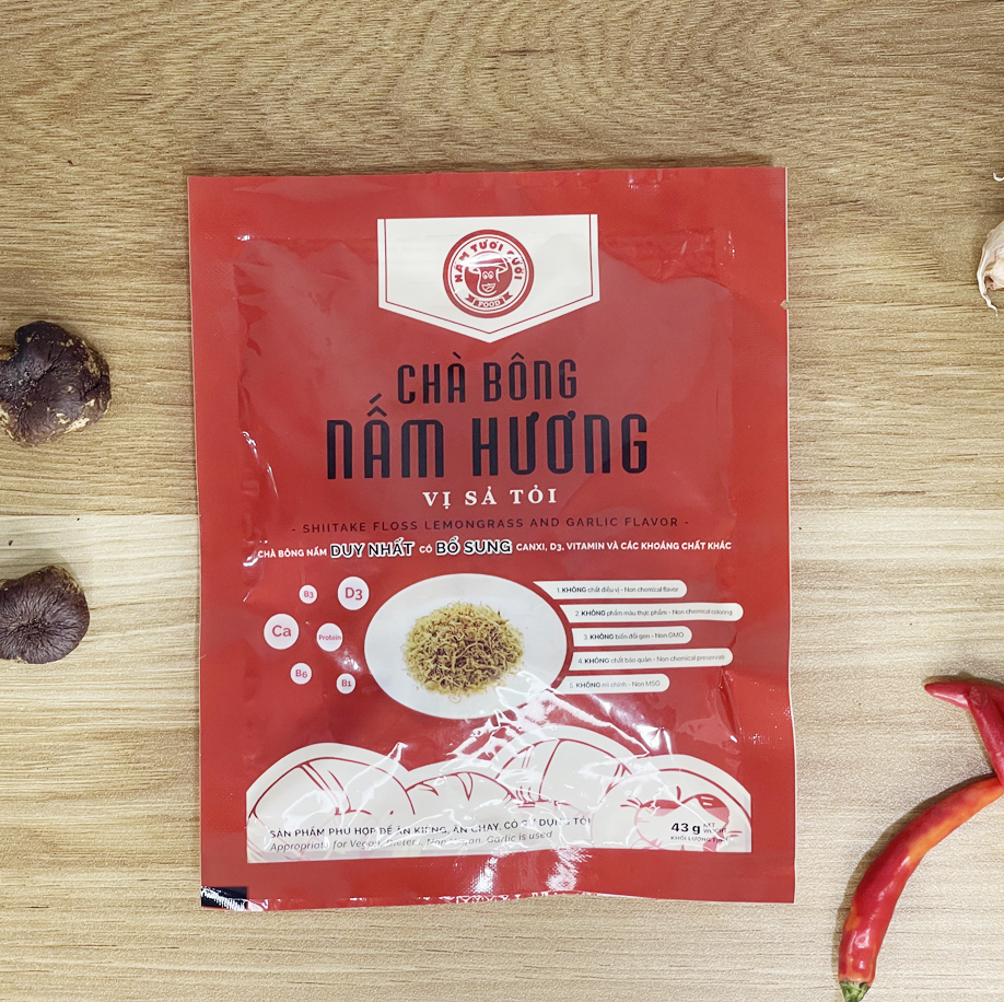 Chà bông nấm hương vị sả tỏi túi 43g